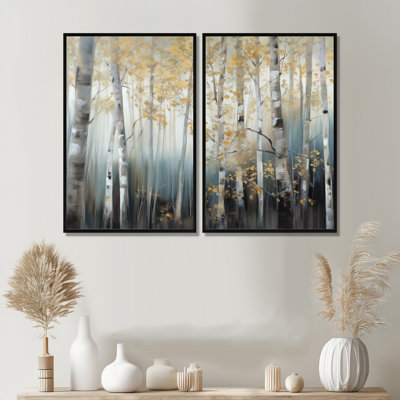 «Birch Tree Dense Forest» - Art mural grand arbre 2 pièces