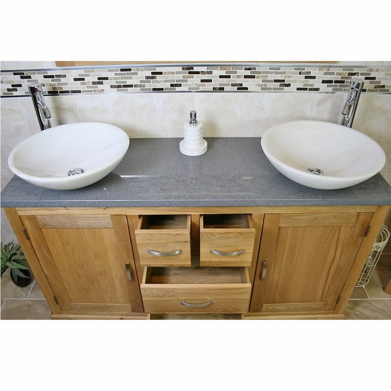 Delcastillo 1430mm Double Bathroom Vanity with Vessel Stone Basin, White