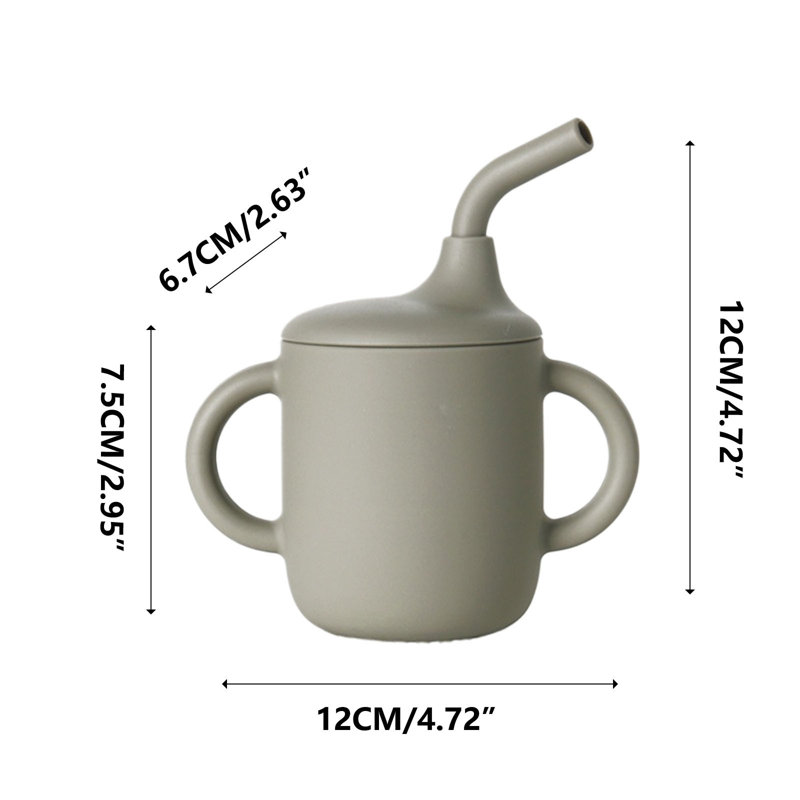 gobelet en silicone gel de silice pour tout-petits gobelets avec paille et poignées Sceau anti-déversement pour bébé Paille amovible