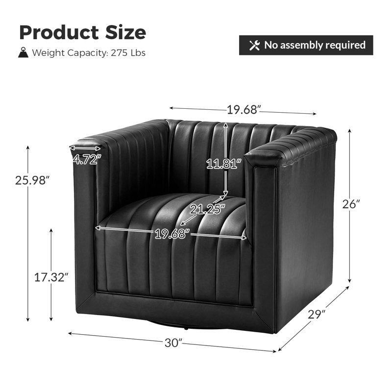 Fauteuil demi-tonneau pivotant en cuir Cadance, Similicuir noir