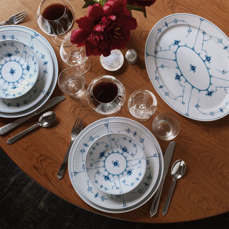 Blue Fluted Plain Platter, 1.2" H x 13.5" W x 10.75" D