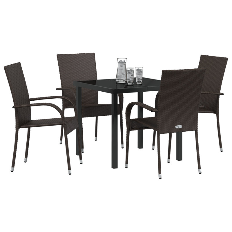 Garden Dining Set 5 Pcs PE Rattan, Brown
