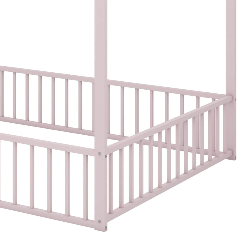 Full Size Metal House-Style Bed Frame, Pink