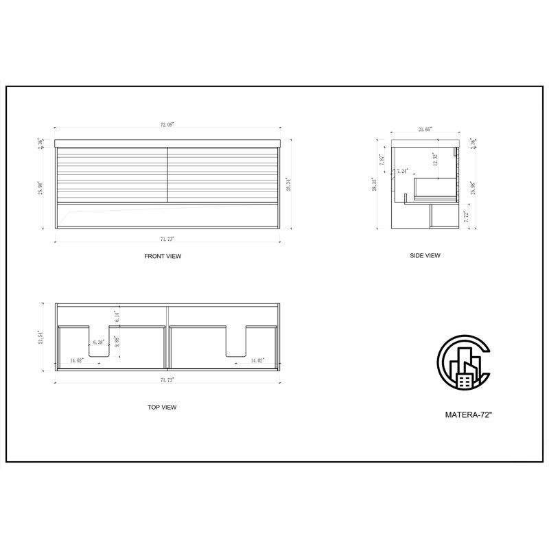 Matera 72" W Double Vanity, Pecan Oak, White