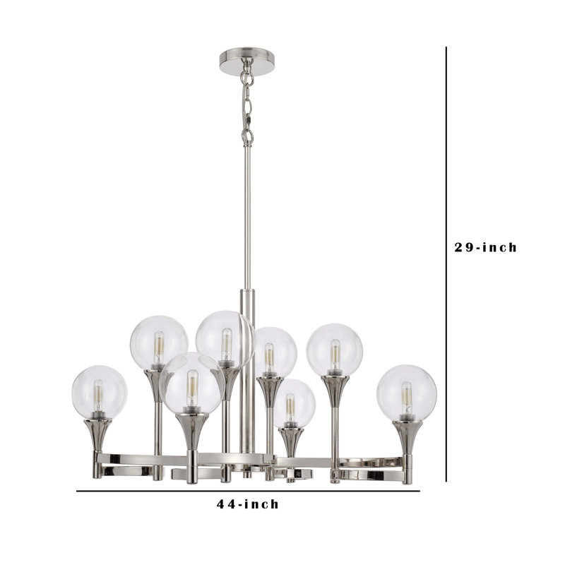 Lustre en métal 15W x 8 Annys et abat-jour rond en verre transparent