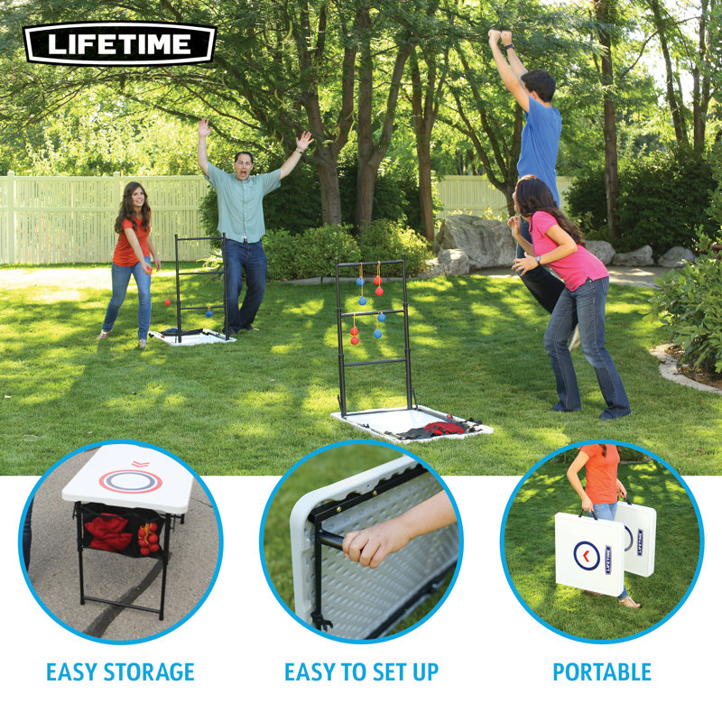 Lifetime Heavy Duty Outdoor Cornhole, Ladderball Game and Folding Table Combo Set