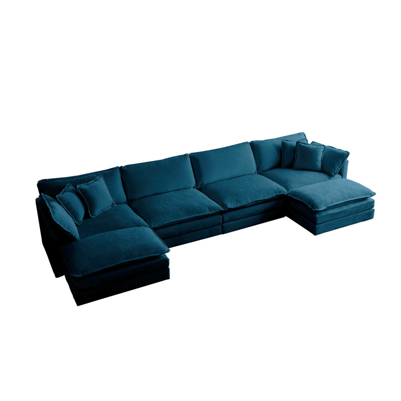 Rembourré avec chenille bleue et méridienne modulaire réversible avec structure en U et double repose-pieds supplémentaire
