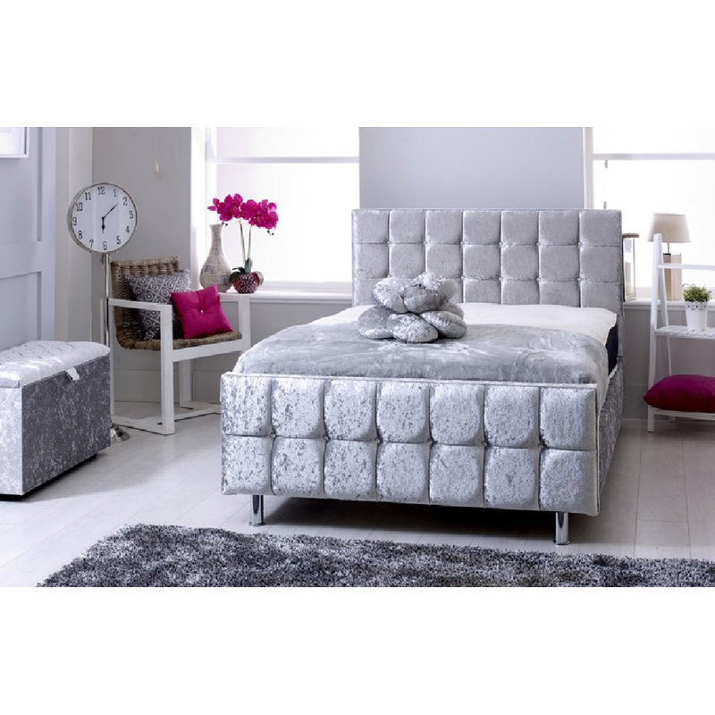 Macie Upholstered Bed, Double (4'6), Silver