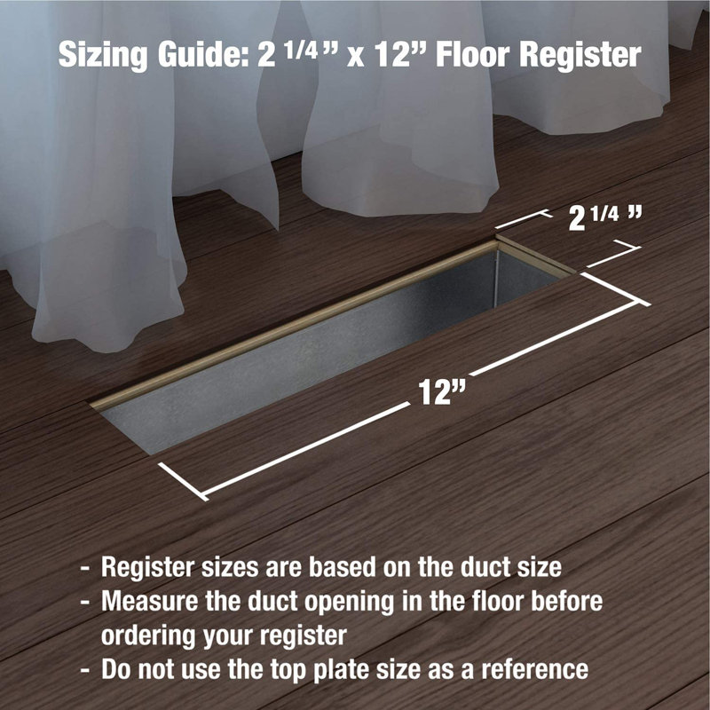 Registre de plancher en métal, Laiton rétro, L 2,125 po x L 12 po