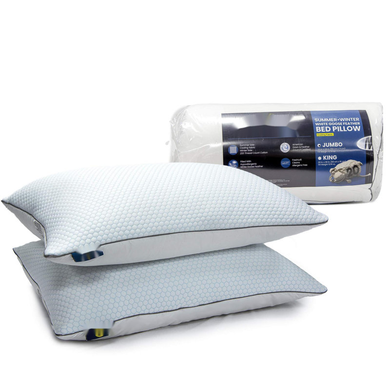 White Goose Feather Pillow 100% Cotton Queen Size 2 Pack All Season Bed Pillows For Side/Back Sleepers,28" L X 20" W