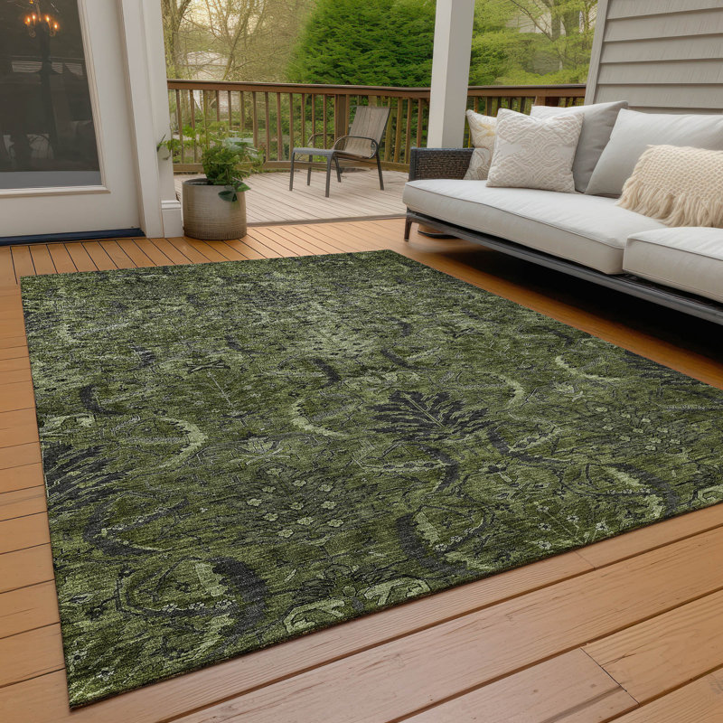 Tapis olive intérieur / extérieur lavable à la machine Chayil ACN1082, Rectangle 9 pi x 12 pi