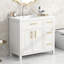 Meuble-lavabo 36 po avec comptoir, meuble-lavabo avec deux portes et trois tiroirs, bois massif, panneaux de fibres à densité moyenne, un paquet, blanc