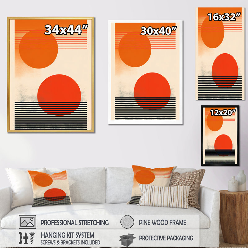 «Minimal Geometric Orange Bold Sunset» sur toile, Cadre flottant noir, H 32 po x l 24 po x P 1 po