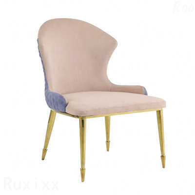 Ensemble de 2 chaises d'appoint en tissu brun clair revêtues de tissu d'ameublement et de finition dorée