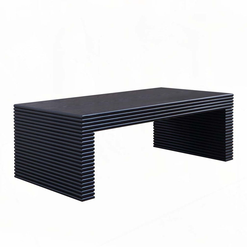 47.6" Modern Black Ribbed Coffee Table – Rectangular Low Profile Center Table for Living Room