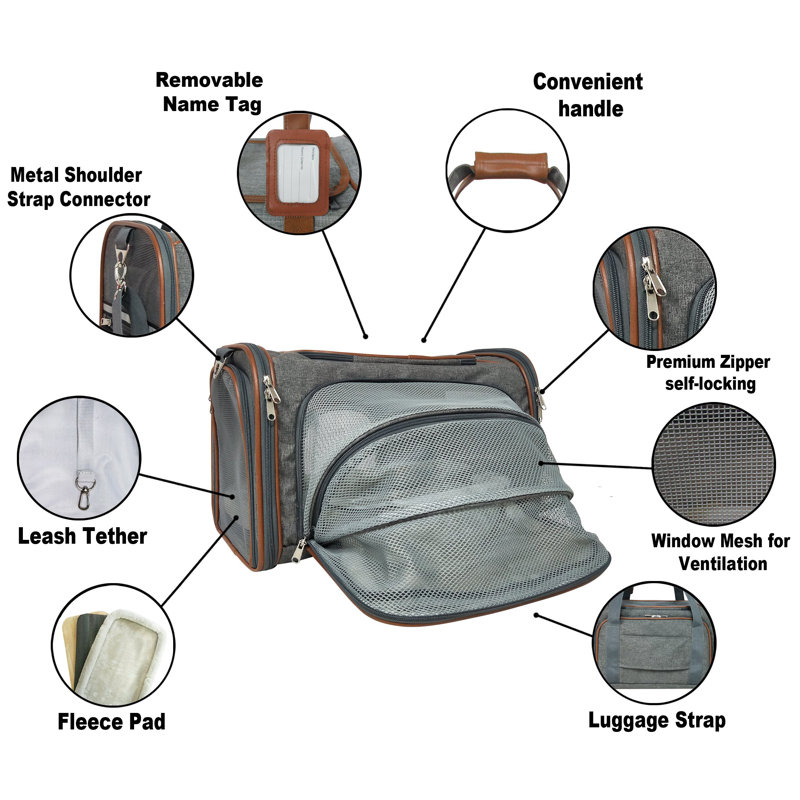 Large Gray and White Airline Approved Soft Sided Pet Carrier