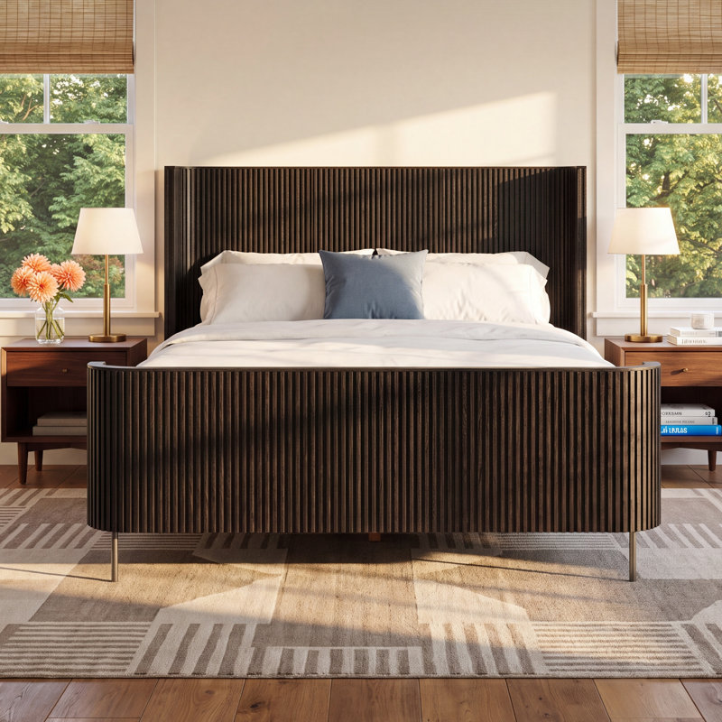 Geira Solid Wood, Manufactured Wood Wingback Bed, Queen