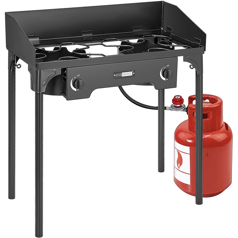 Heavy Duty Black Cast Iron 2-Burner Outdoor Gas Stove