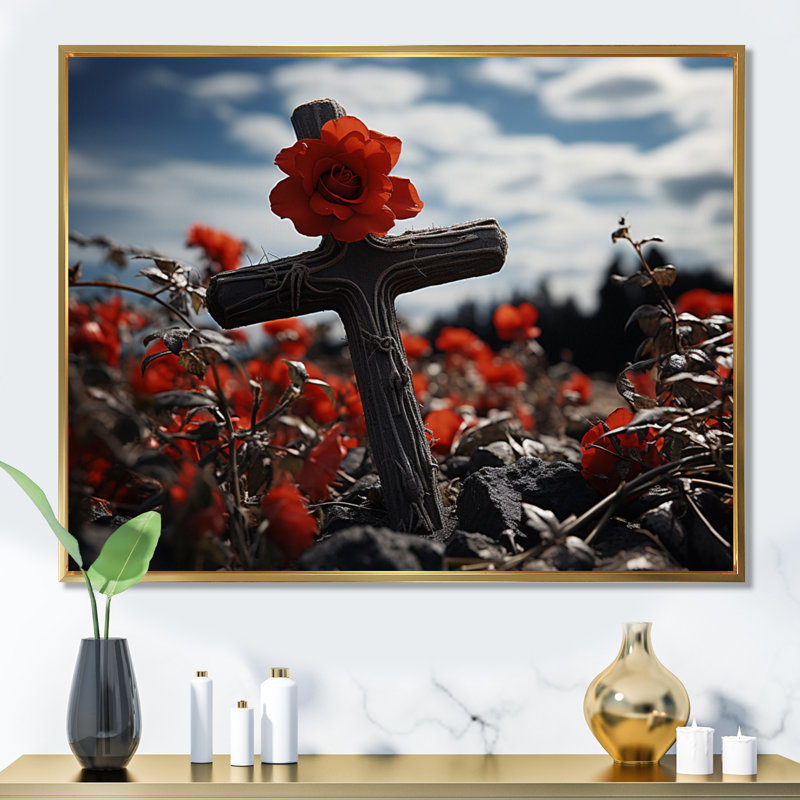 Croix religieuse, guide divin, Cadre flottant doré, 30" H x 40" W