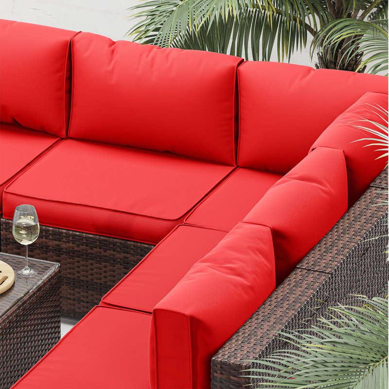 Outdoor 3.5" Thick Replacement Cushion Set – 6 Seat Cushions, 6 Back Cushions & 2 Corner Cushions, Crimson