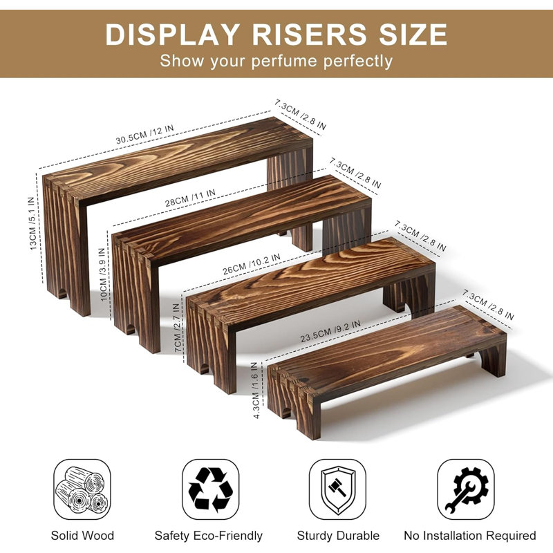 16 risers en bois à niveaux multiples sans outils - empilables et emboîtables, peut supporter plus de 22 lb, rangement pour la maison et présentoir de vendeur, pour parfum, figurines, dessert de mariage, marché fermier