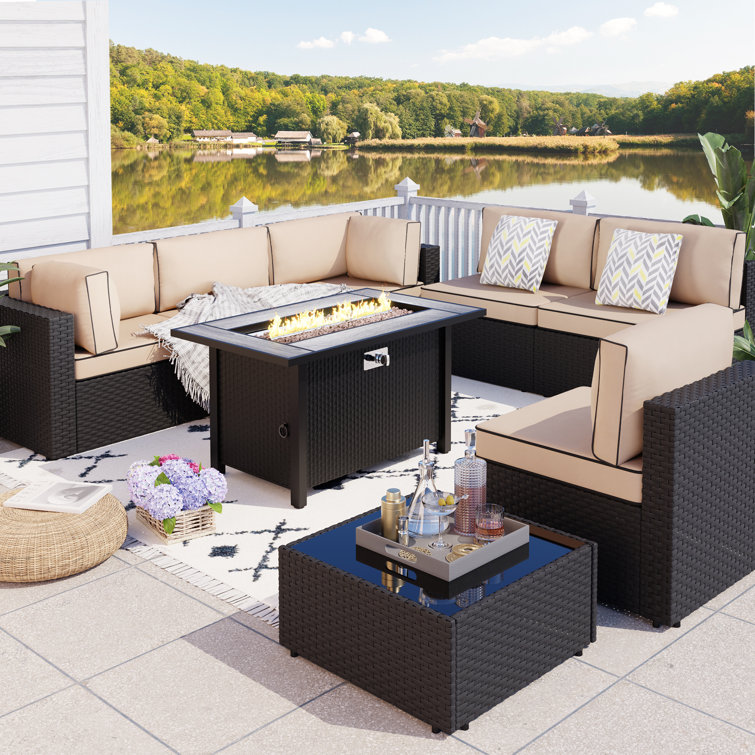 Bushrah Wicker 6 - Person Modular Patio Conversation Sets with Cushions