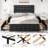 Full Size Bed Frame with 4 Storage Drawers and Headboard Faux Leather Upholstered Platform Bed Frame with Wooden Slats Support Button Tufted Design No Box Spring Needed Black-897684135-897684133