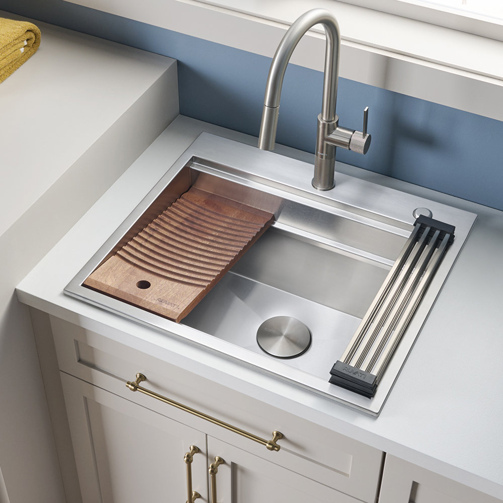 Ruvati 25 x 22 x 12 inch Deep Laundry Workstation Sink with Washboard Topmount Stainless Steel Ruvati