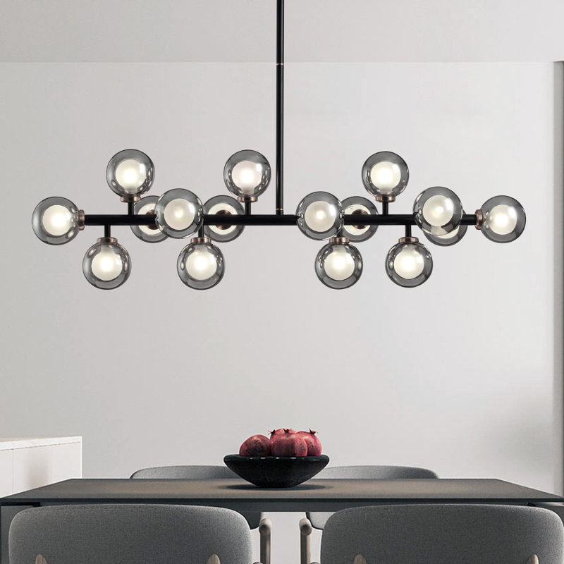 Holmesfield 16 - Light Dimmable Bubble Glass Sputnik Modern Linear Chandelier, Smoke/White