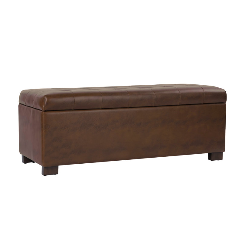 Large Tufted Storage Bench - Brown Faux Leather, Dark Brown