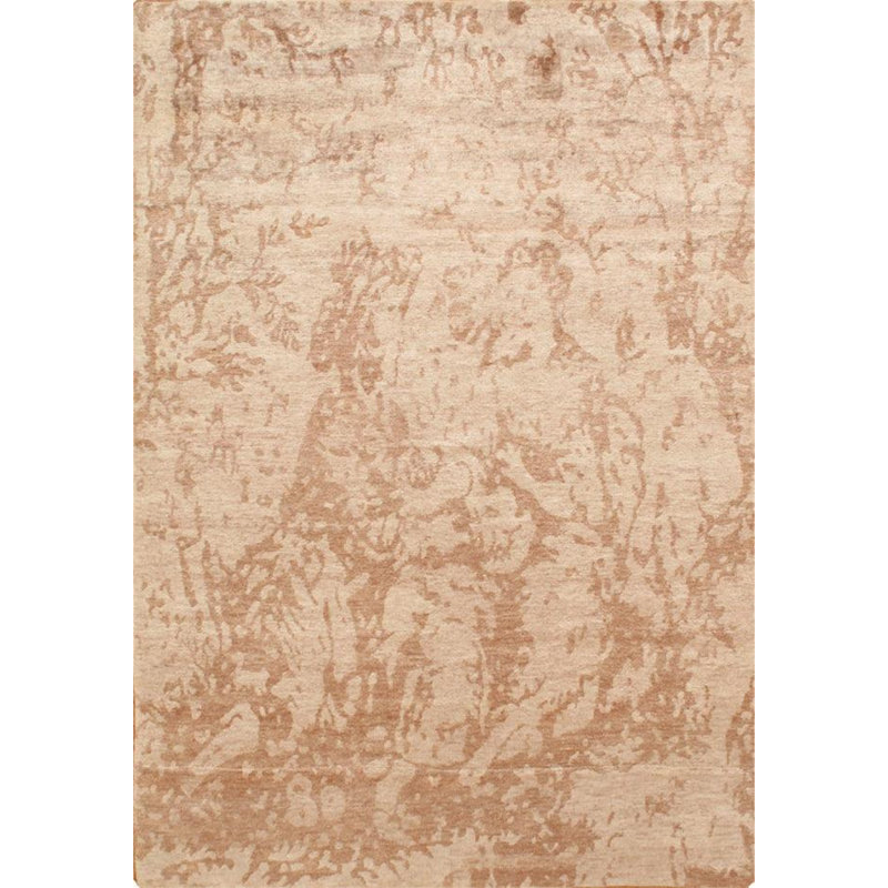 Tapis brun clair en laine / coton / viscose fait à la main sans motif et sans motif 5 pi 8 po x 7 pi 1 po