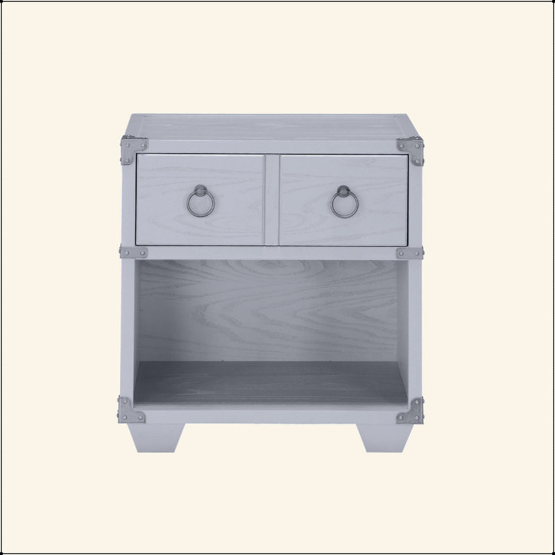 Table de chevet 1 tiroir avec un compartiment ouvert au fini gris