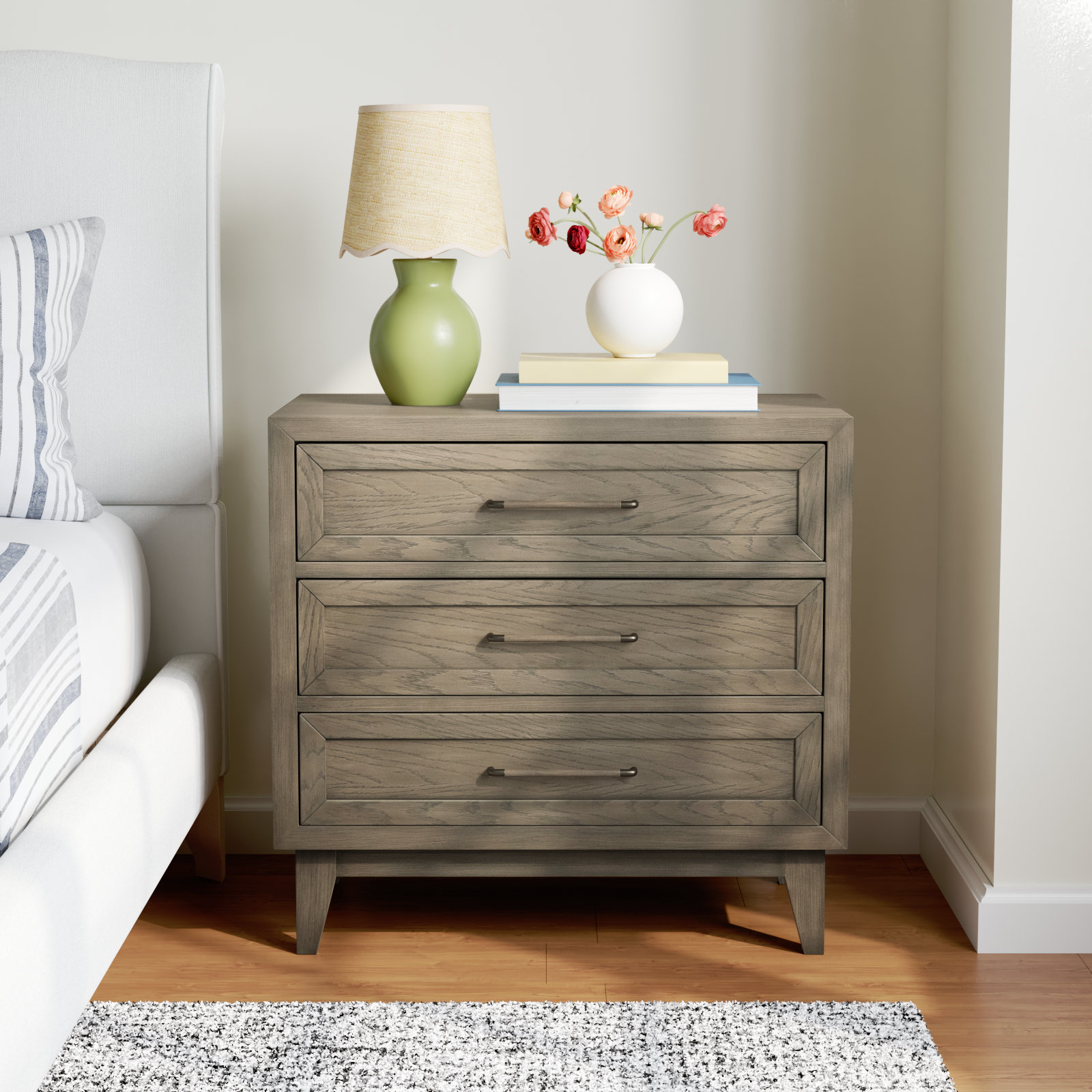 Karson 3 - Drawer Nightstand, Gray Wash