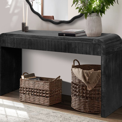 Table rétro, 59 po, couleur noir antique, deux tiroirs cachés, assemblage facile pour l'entrée, salon, salle à manger et couloir noir, rangement de tiroir, bois massif +, entrée d'installation
