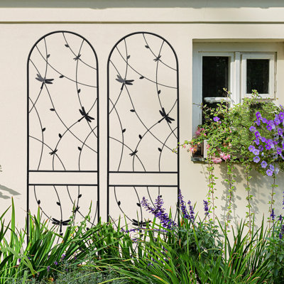 Rustproof Metal Garden Trellis 86.7"X19.7", 4, Outdoor Flower Encouragement, Black, Quick And Easy Assembly For Climbing Plants 86.7"X19.7" 4 Pack, Supportive, Blooms