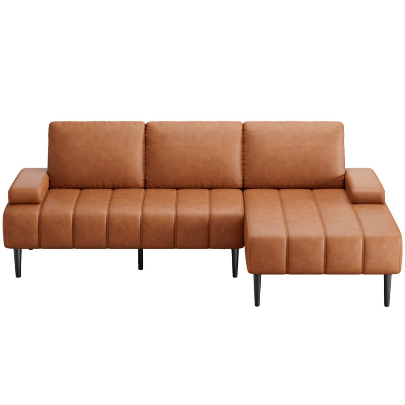 Jannet Faux Leather L-Shaped Sectional Right Hand Facing, Brown Faux Leather