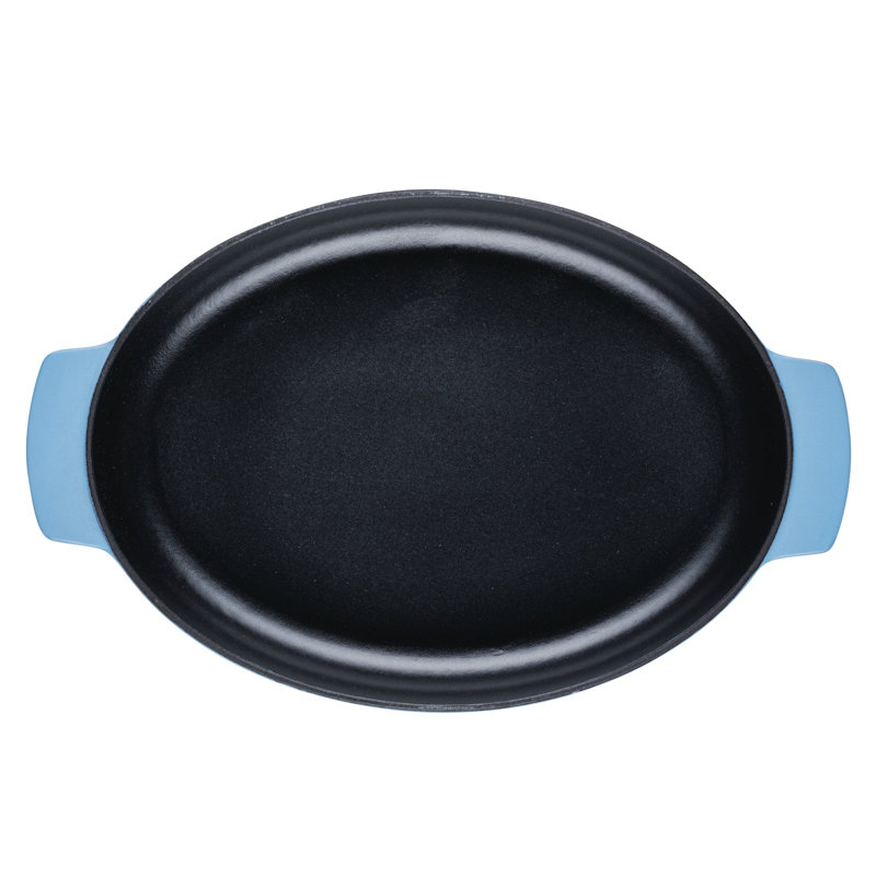 Blue Velvet Enameled Cast Iron Oval Roasting Pan with Handles, 2.5 Quart