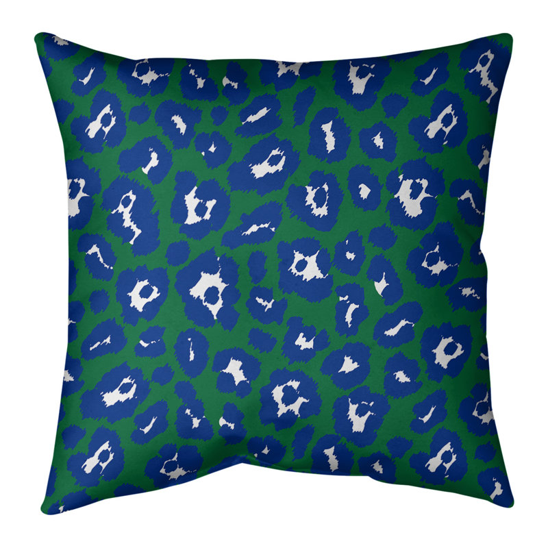 Housse de coussin carré, 16 po x 1 po, Vert / Bleu / Blanc, Simili daim