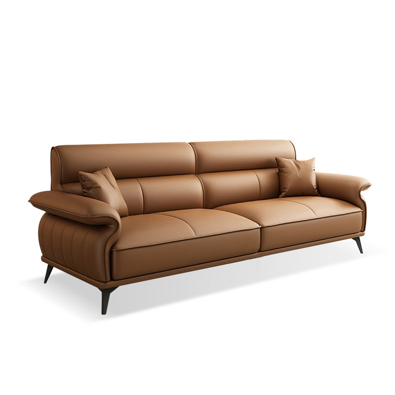 Canapé modulaire brun en cuir véritable, Brun