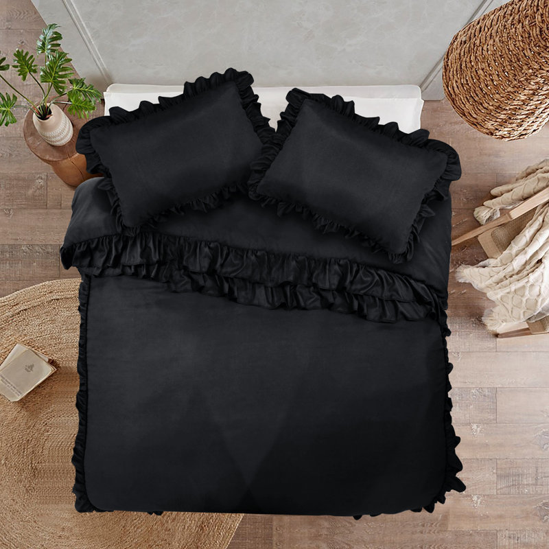 Brambly Cottage Amiela Microfiber Duvet Cover with Pillowcases, Kingsize + 2 Standard Pillowcases, Black