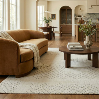 Rug Branch Kiva 8' x 11' (7'10" x 10'10") Beige/Cream Chevron Indoor Area Rug, Modern, Medium Pile, Stain-Resistant Carpet - Living Room, Bedroom, Dining Room, and Kitchen