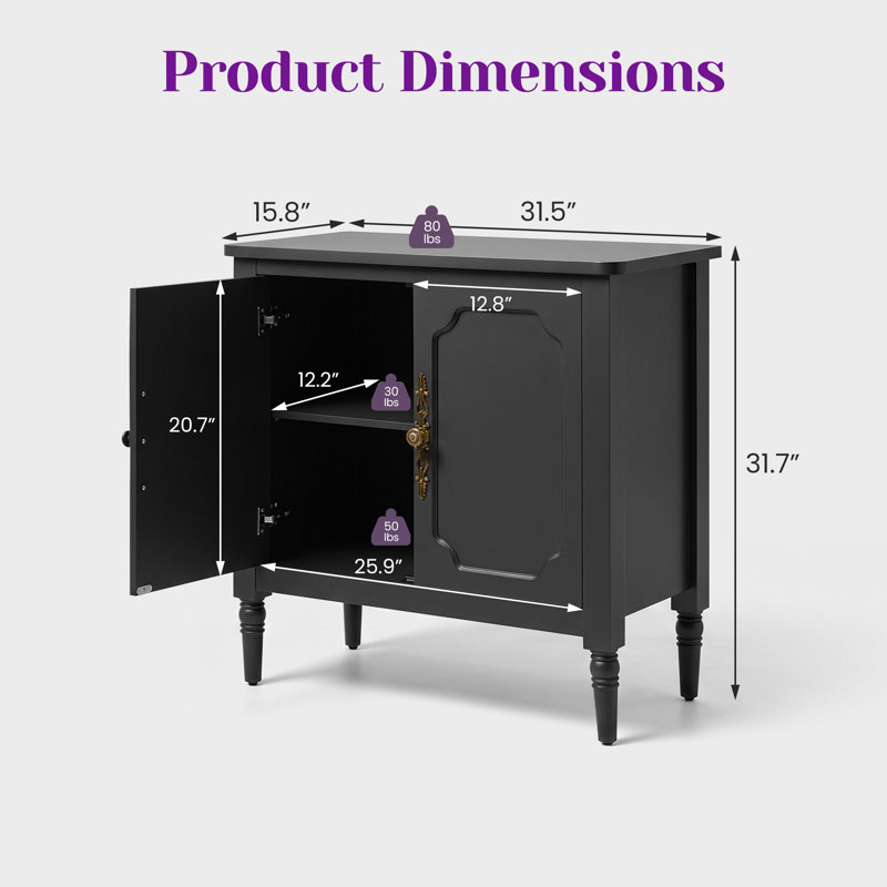 Armoire d'appoint 31,5 "avec tablette réglable, buffet de rangement rétro pour le salon, Noir