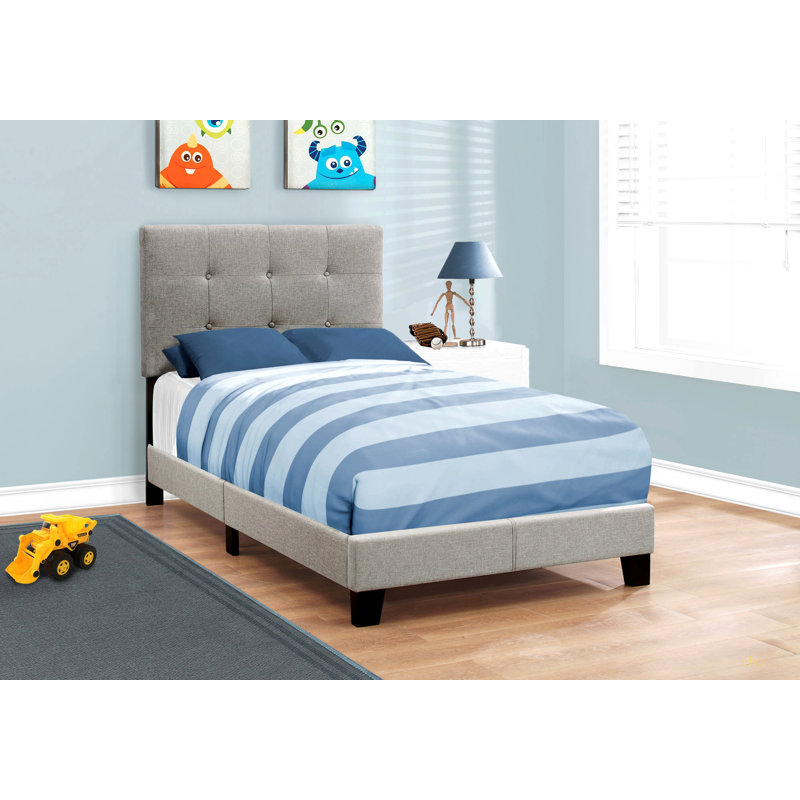 Lit, taille simple, tapissier, chambre à coucher, cadre seulement, jeunesse, adolescent, juvénile, transitionnel, Gris