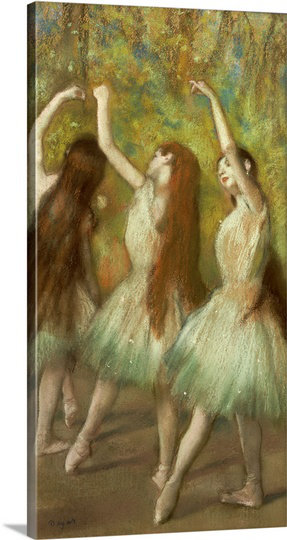 «Green Dancers», 1878 par Edgar Degas - reproduction imprimée, H 30 po x l 16 po x 1,5 po, Toile tendue