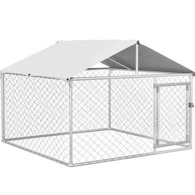 Outdoor Heavy Duty Dog Cage - Waterproof Cover, Galvanized Chain Link, 6.6'X6.6'X4.9', Spacious For Active Adult Dogs, Secure Lock, Steel Frame Large Kennel By Duty, All Robust Structure