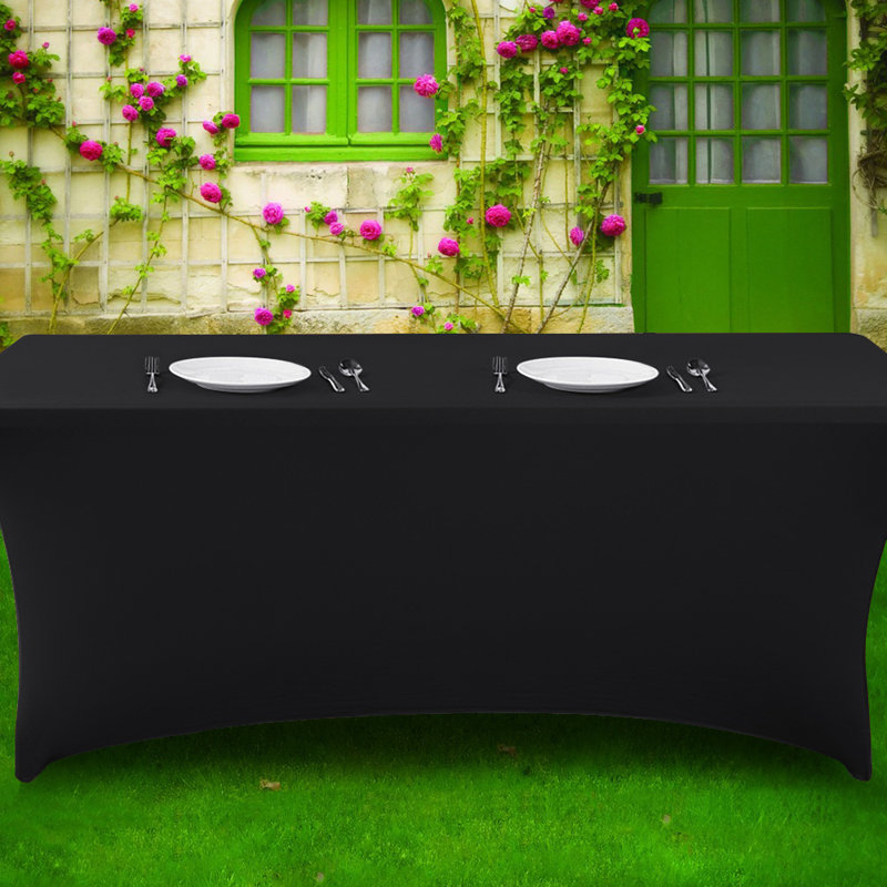 Stretch Solid Color Wedding Tablecloth, 96" L x 30" W, Black