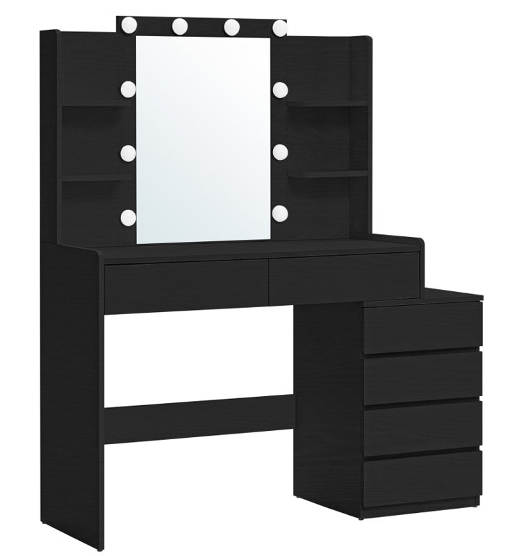 39.4" W 6-Drawer Vanity with LED Lights, Black