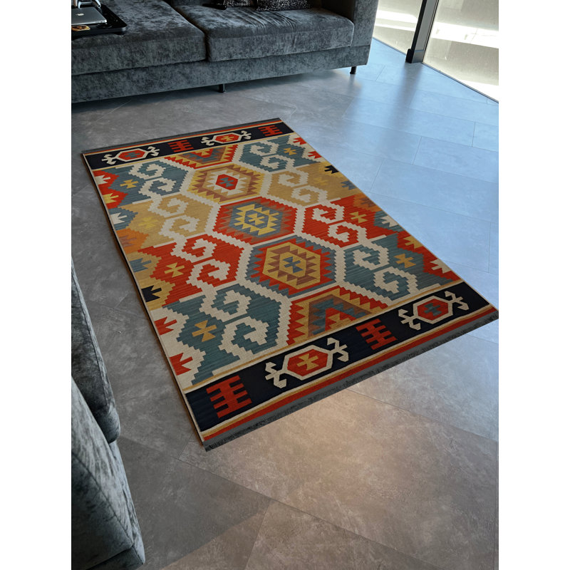 Tapis décoratif multicolore à motifs géométriques mixtes, Rectangle 3 pi 3,37 po x 4 pi 11,06 po
