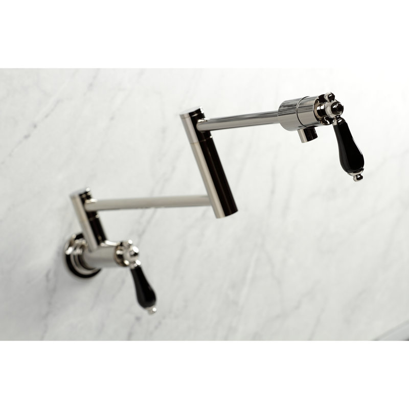 Kingston Brass Duchess Two-Handle 1-Hole Wall Mount Pot Filler Faucet, Polished Nickel/Black