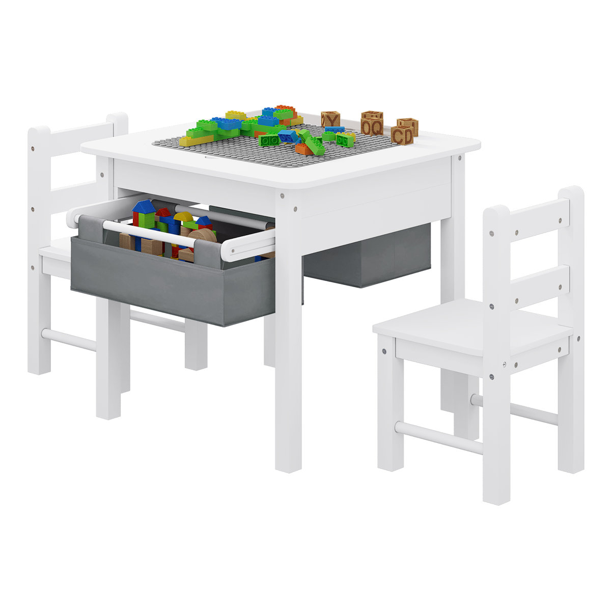Harriet Bee Kamal Kids 3 Piece Square Activity Table and Chair Set ...